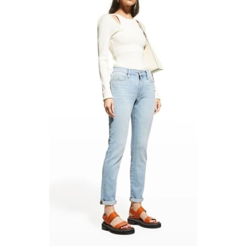 Frame Denim Le Garcon Light Wash Distressed Cropped Mid Rise Skinny Jeans 27